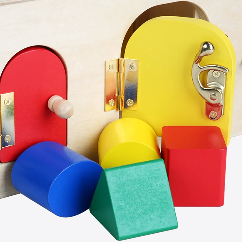 Cutie Montessori din lemn Busy Board cu Încuietori și Forme Geometrice pentru Copii Descurcăreți! [5]