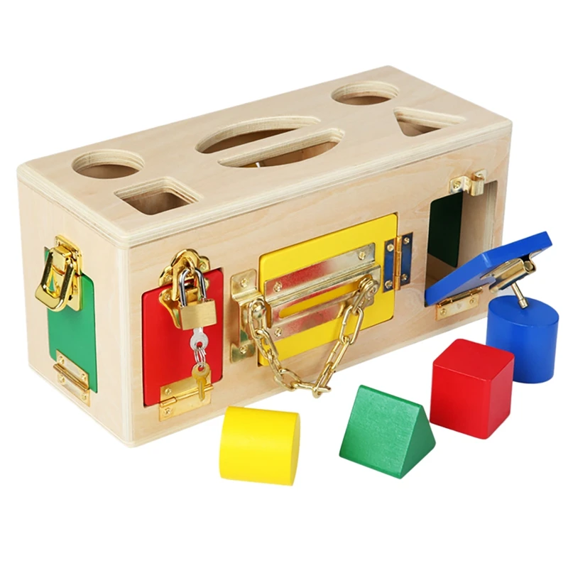 Cutie Montessori din lemn Busy Board cu Încuietori și Forme Geometrice pentru Copii Descurcăreți! [1]
