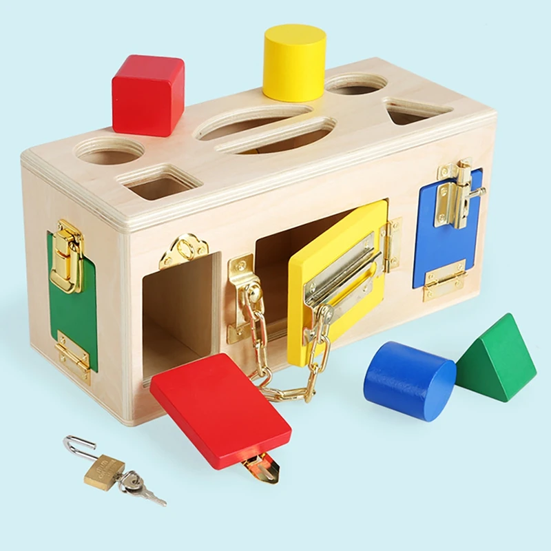 Cutie Montessori din lemn Busy Board cu Încuietori și Forme Geometrice pentru Copii Descurcăreți! [3]