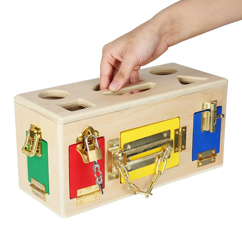 Cutie Montessori din lemn Busy Board cu Încuietori și Forme Geometrice pentru Copii Descurcăreți! [6]