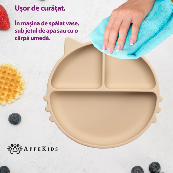 Farfurie compartimentata din silicon cu ventuza, AppeKids - Kitty - Bubble Beige [4]