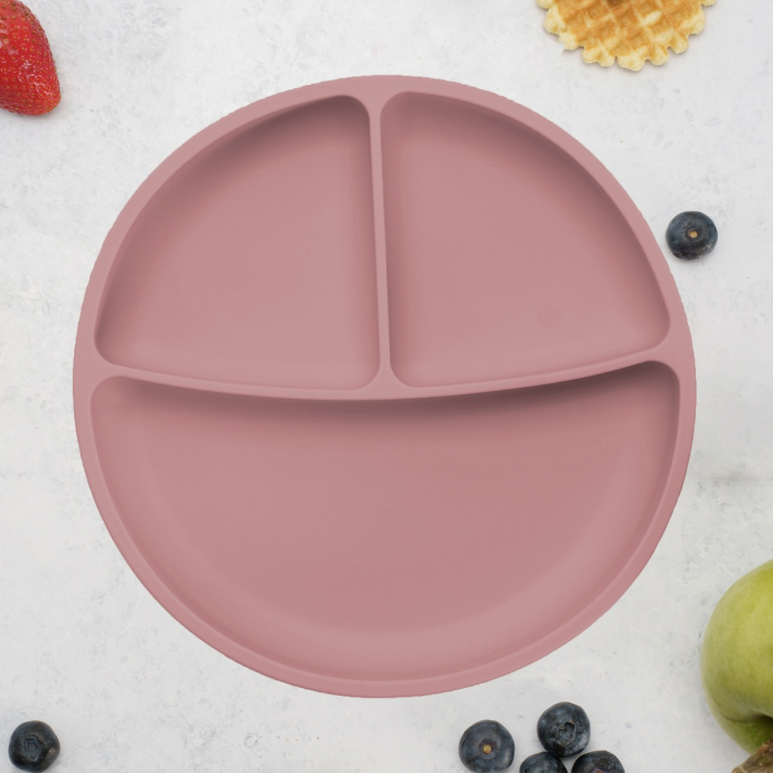 Farfurie compartimentata din silicon cu ventuza, AppeKids - Old Rose [1]