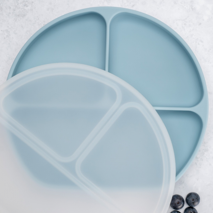 Farfurie compartimentata din silicon cu ventuza si capac, AppeKids - Aqua Blue [1]