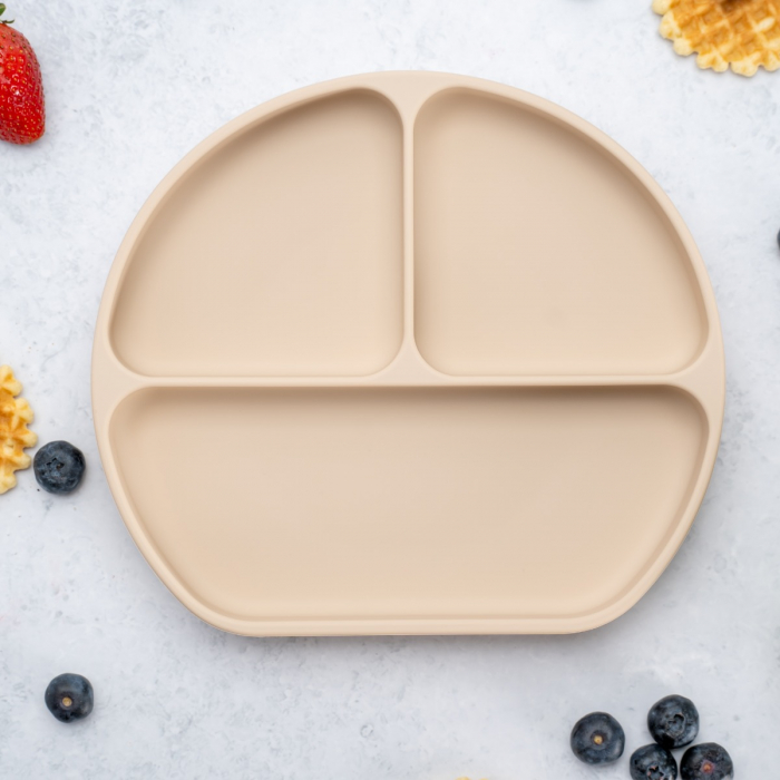 Farfurie compartimentata din silicon cu ventuza si capac, AppeKids - Bubble Beige [6]