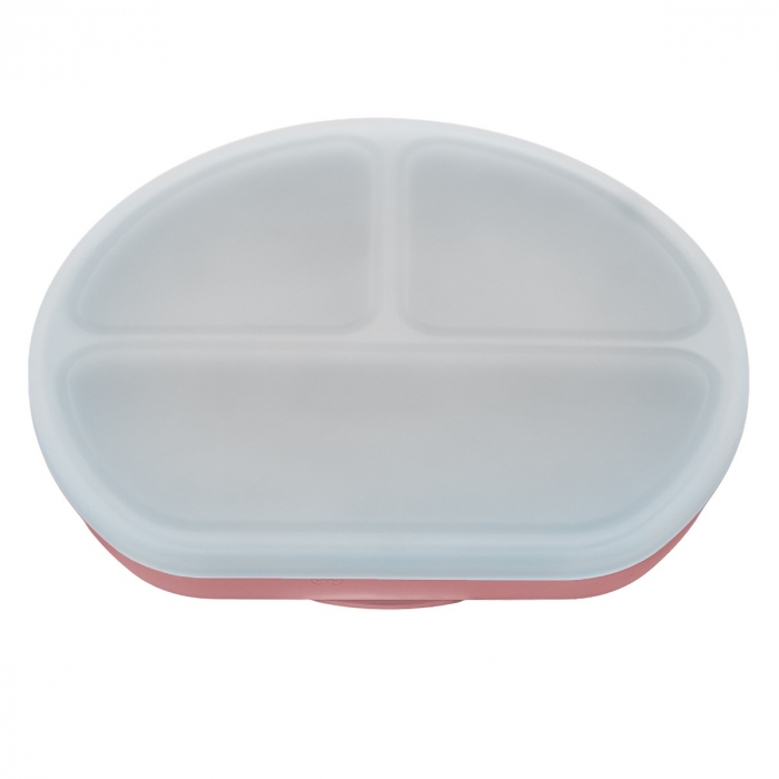 Farfurie compartimentata din silicon cu ventuza si capac, AppeKids - Old Rose [5]