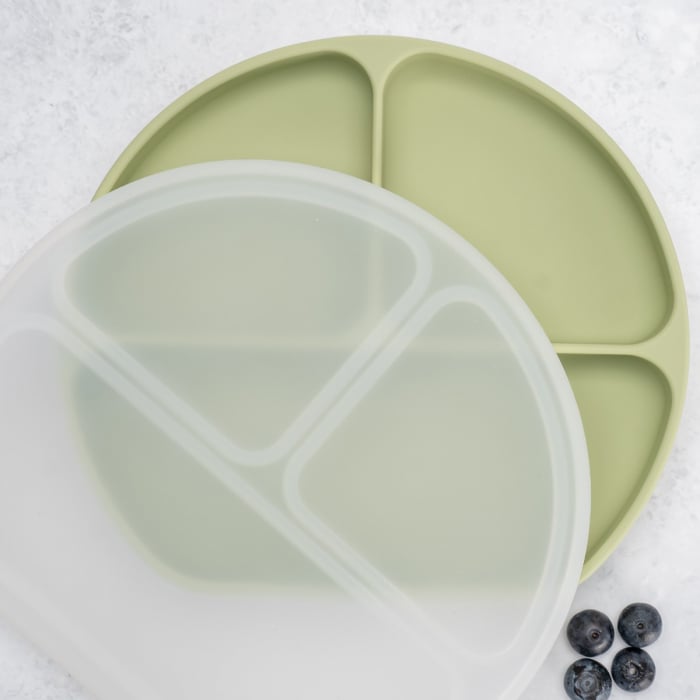Farfurie compartimentata din silicon cu ventuza si capac, AppeKids - Raw Green [1]