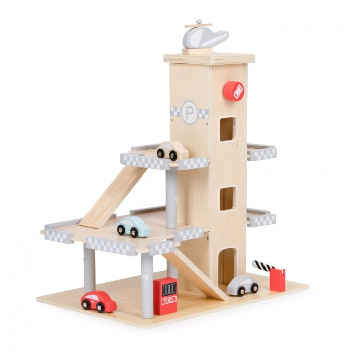 Garaj tip parcare, din lemn, pentru masinute cu lift si masinute Ecotoys W04B047B [1]