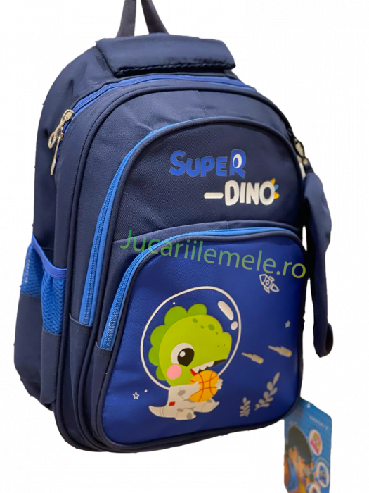 Ghiozdan pentru scoala Albastru, Dinozaur in costum de astronaut, cu penar inclus - 40cm si 3 compartimente [3]