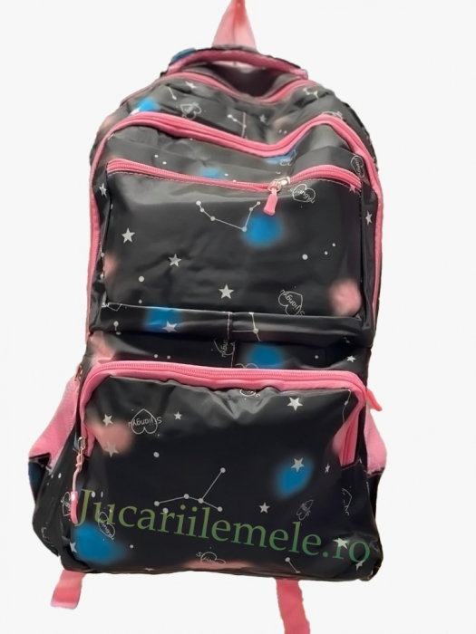 Ghiozdan pentru scoala Negru/Roz, Galaxy - 45 cm si 4 compartimente [1]