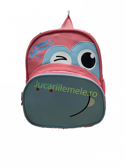 Ghiozdan pentru scoala Roz/Albastru, cu Dinozaur Vesel - 30cm si 2 compartimente [2]