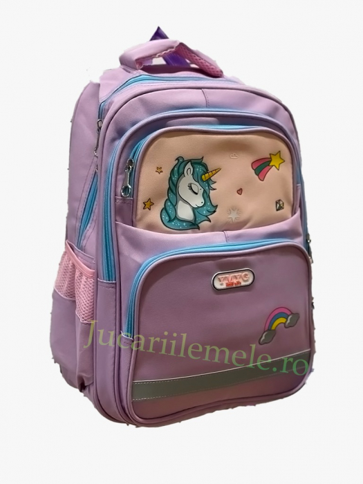 Ghiozdan roz cu unicorn pentru școală - 45cm, 4 compartimente [2]