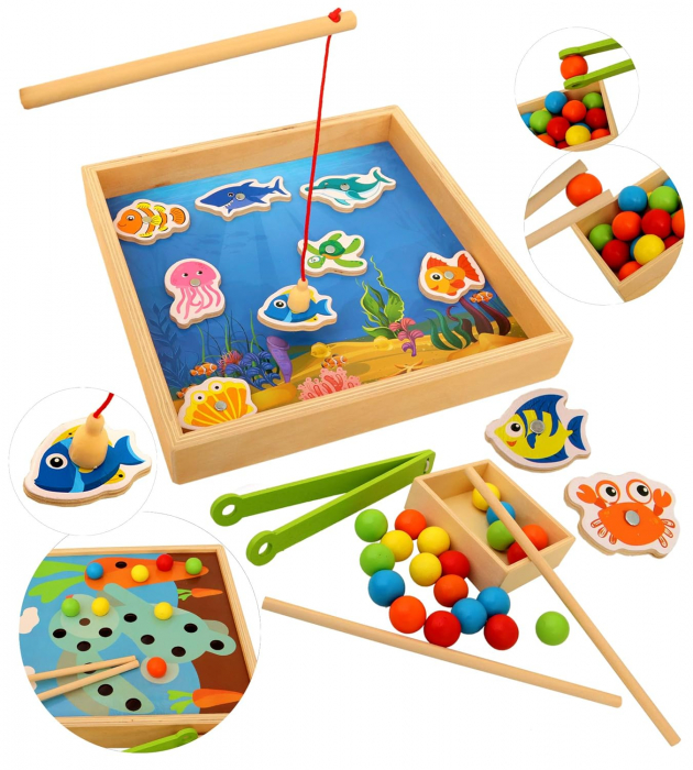 Joc 2 in 1 Montessori, Pescuit Magnetic Pestisori si Mozaic Iepuras [1]