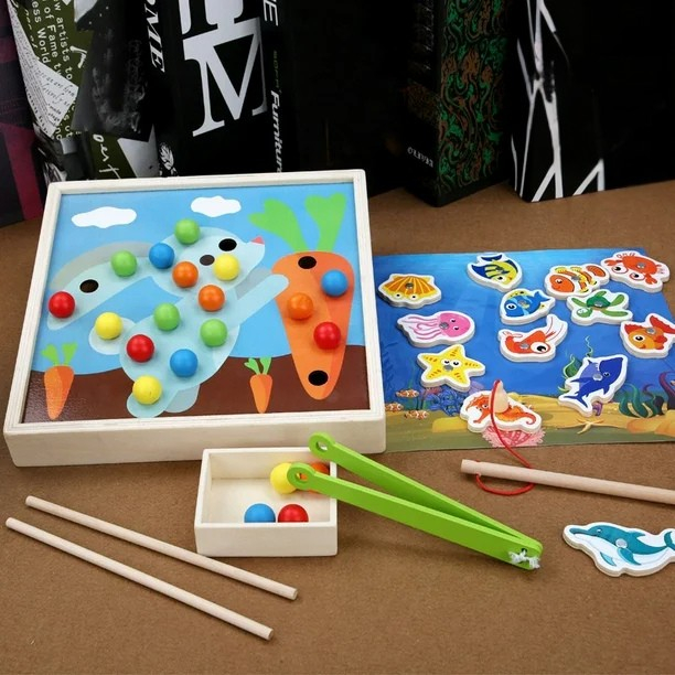 Joc 2 in 1 Montessori, Pescuit Magnetic Pestisori si Mozaic Iepuras [4]