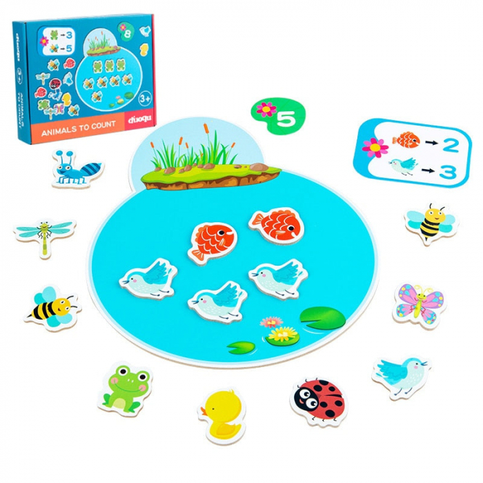 Joc aritmetica pentru copii cu animalute, Montessori, din lemn si carton [2]