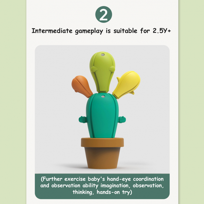 Joc de constructie si echilibru, plastic, pentru copii, in forma de Cactus cu 18 piese colorate [6]