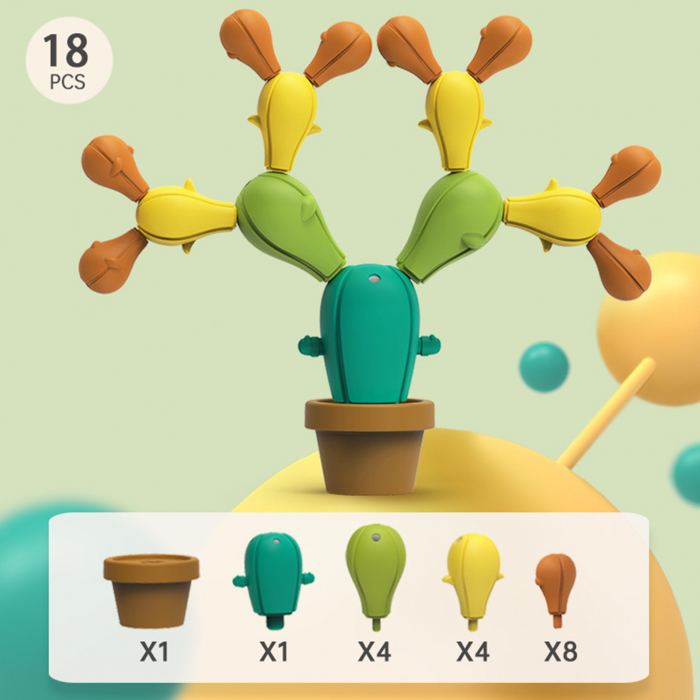Joc de constructie si echilibru, plastic, pentru copii, in forma de Cactus cu 18 piese colorate [10]