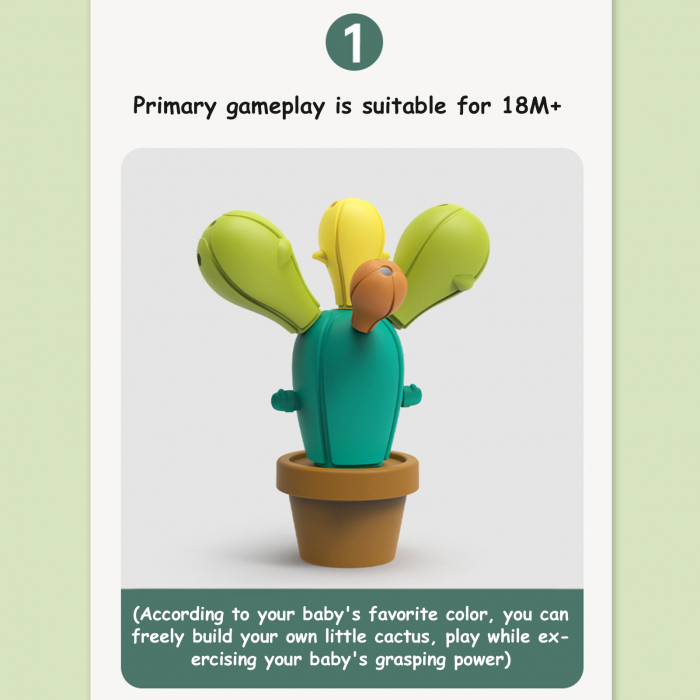 Joc de constructie si echilibru, plastic, pentru copii, in forma de Cactus cu 18 piese colorate [4]
