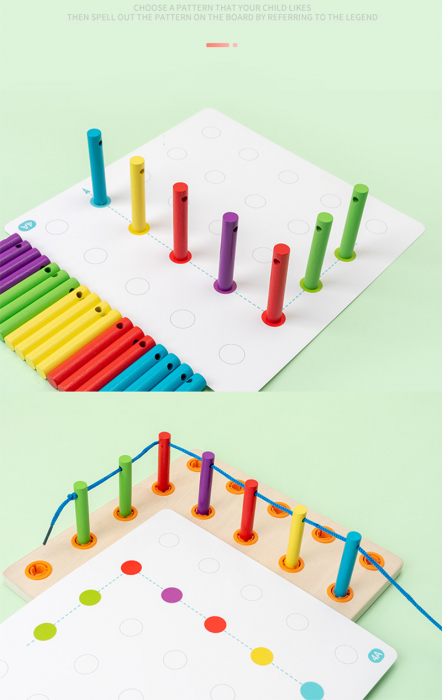 Joc de Indemanare cu Sireturi Tabla Montessori lemn, Multicolor. [6]