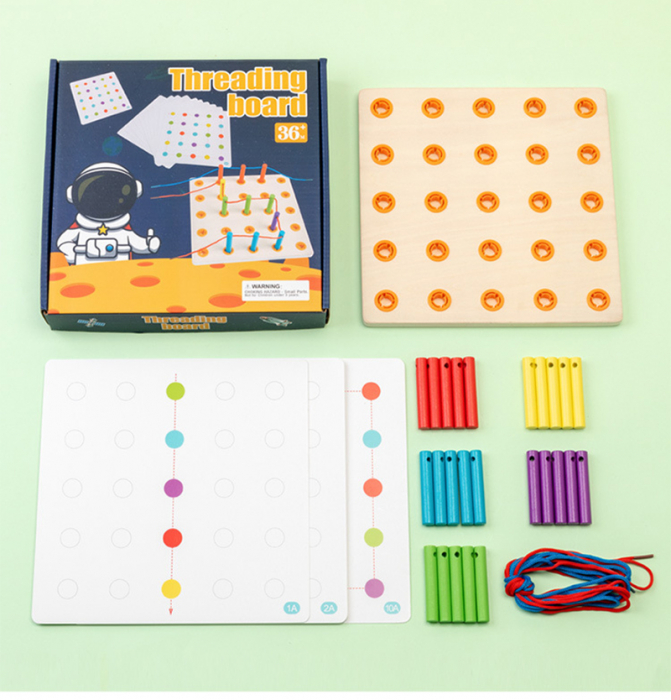 Joc de Indemanare cu Sireturi Tabla Montessori lemn, Multicolor. [8]