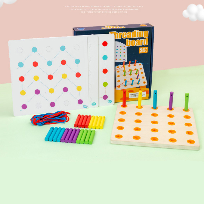 Joc de Indemanare cu Sireturi Tabla Montessori lemn, Multicolor. [1]
