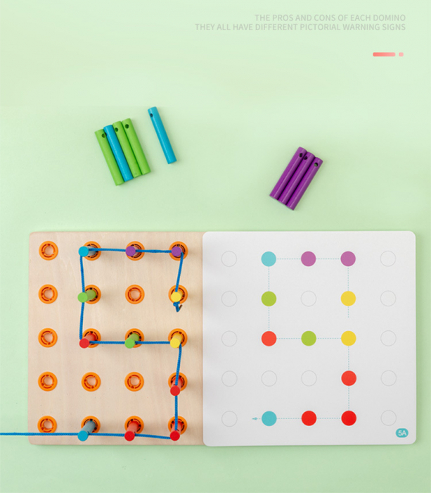 Joc de Indemanare cu Sireturi Tabla Montessori lemn, Multicolor. [4]