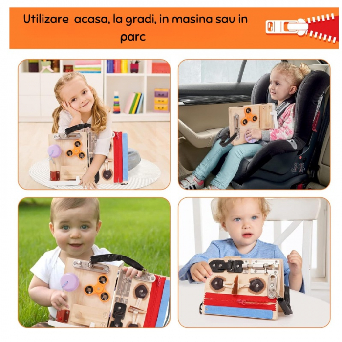 Joc de Îndemânare Montessori Busy Board - Dezvoltare și Învățare Prin Joc [2]