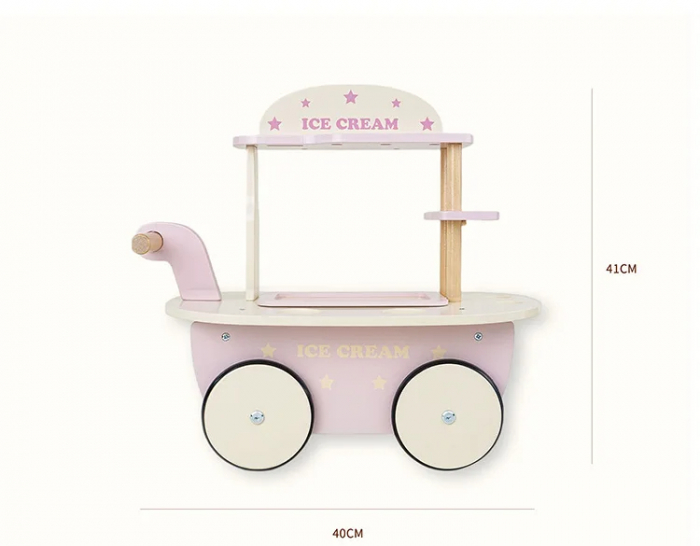 Joc de Rol din Lemn, Carucior cu Inghetata, Roz Pastel [3]