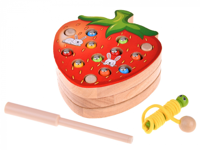 Joc 2 in 1, Snuruit si Pescuit cu Planse din Lemn, 15 Piese, Model Capsunica [3]