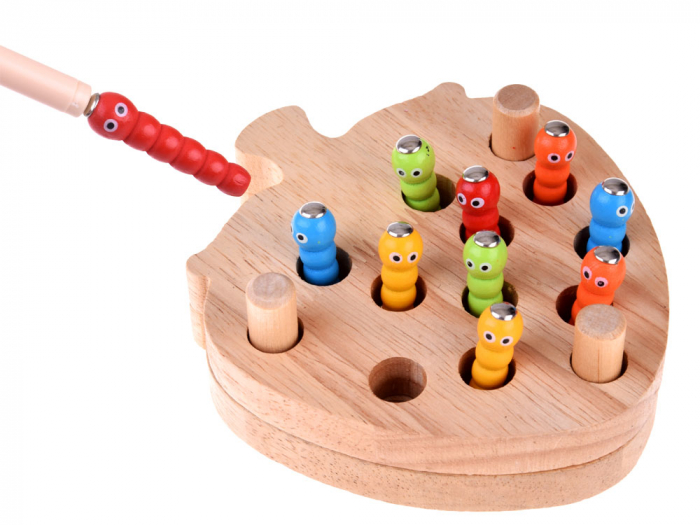 Joc 2 in 1, Snuruit si Pescuit cu Planse din Lemn, 15 Piese, Model Capsunica [5]