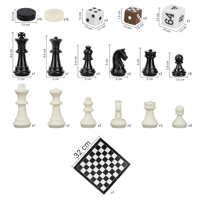 Joc de societate 3 in 1 magnetic – Sah, Table si Dame, Tabla pliabila 32x32 cm [5]