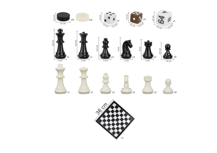 Joc de societate 3 in 1 magnetic – Sah, Table si Dame, Tabla pliabila 36x36 cm [3]