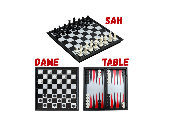 Joc de societate 3 in 1 magnetic – Sah, Table si Dame, Tabla pliabila 32x32 cm [2]
