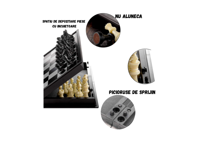 Joc de societate 3 in 1 magnetic – Sah, Table si Dame, Tabla pliabila 25x25 cm [3]