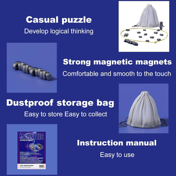 Joc de Societate cu Piese Magnetice pentru Familie si Copii, Ideal pentru Calatorii si Camping, Include Saculet de Depozitare, 20 de Magneti, 9 ani + [8]