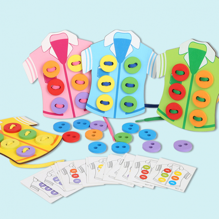 Joc din lemn Montessori Interactiv Coase Nasturii pe Camasa [2]