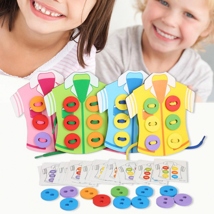 Joc din lemn Montessori Interactiv Coase Nasturii pe Camasa [1]