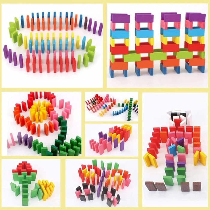 Joc Domino din Lemn cu Piese Colorate, 100 de Piese [4]