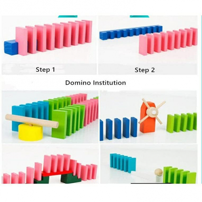 Joc Domino din Lemn cu Piese Colorate, 100 de Piese [3]