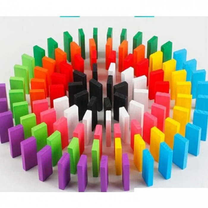 Joc Domino din Lemn cu Piese Colorate, 100 de Piese [2]