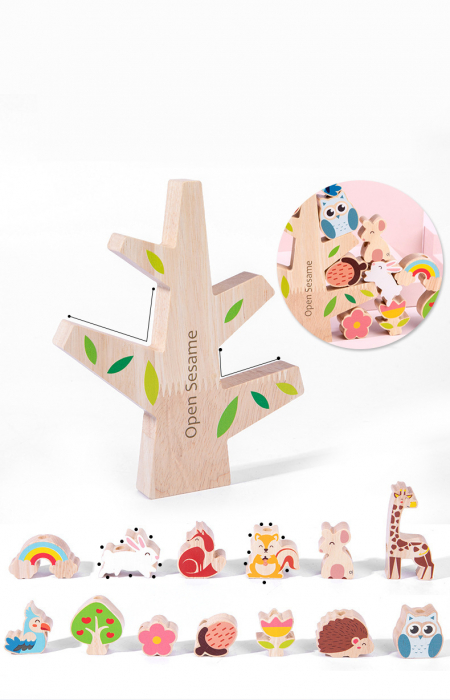 Joc educativ Copacul cu animalute 2 in 1, snuruit si echilibru, multicolor [2]