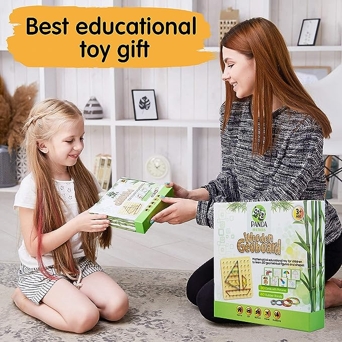Joc Educativ din Lemn Montessori Geoboard cu Elastice Colorate [2]
