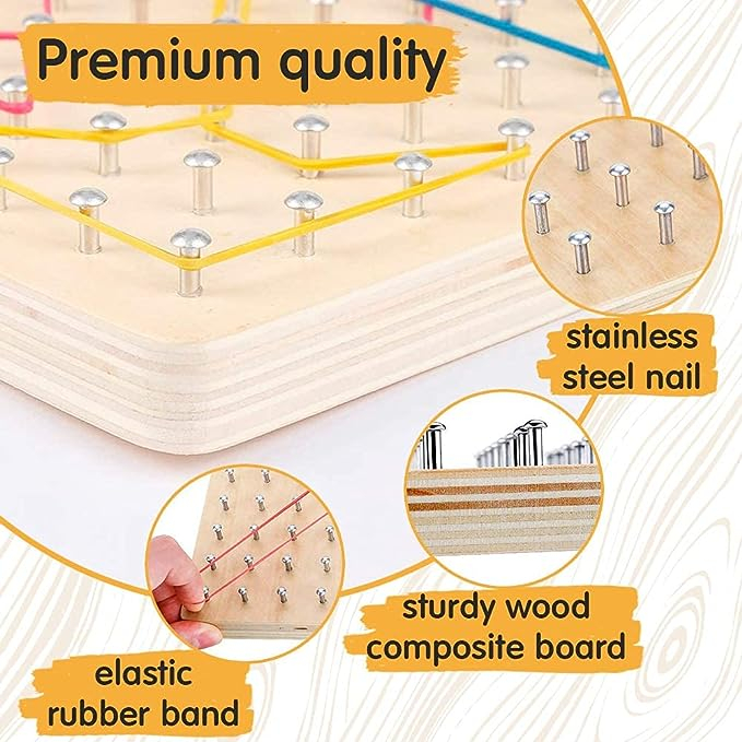 Joc Educativ din Lemn Montessori Geoboard cu Elastice Colorate [3]