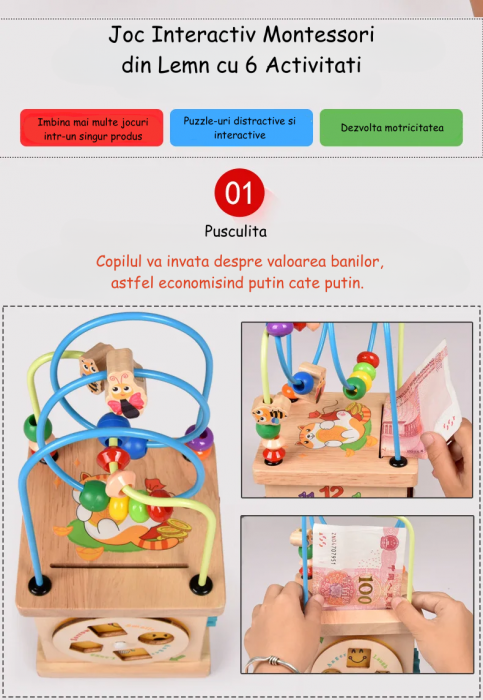 Joc Interactiv Montessori din Lemn cu 6 Activitati [7]