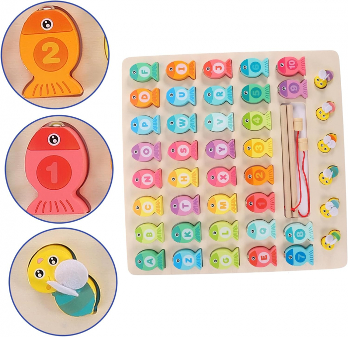 Joc Montessori din Lemn, Pescuit Magnetic cu Literele Alfabetului si Albinute [4]