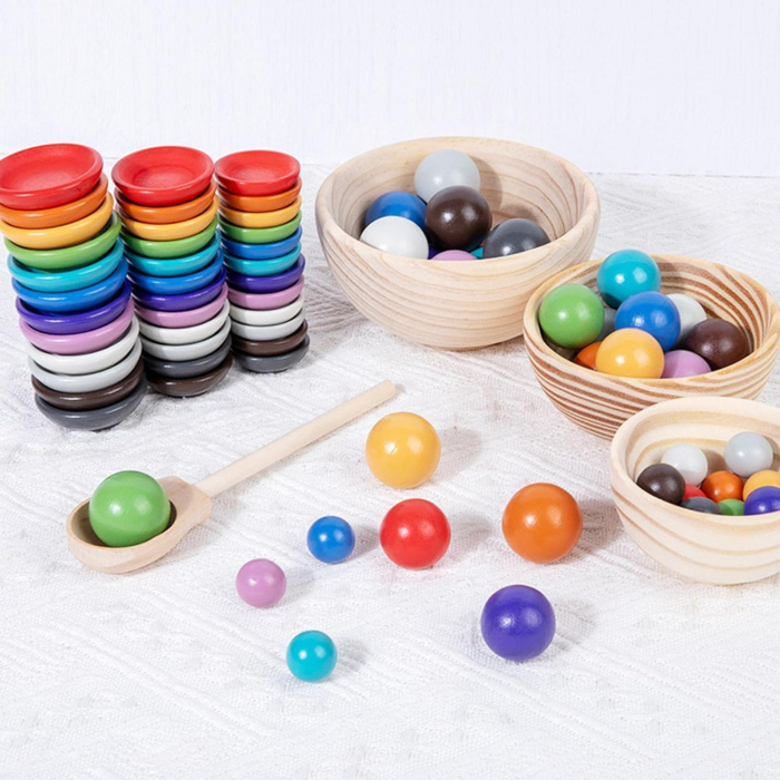 Joc Montessori din Lemn, Sortare Bile Colorate [1]