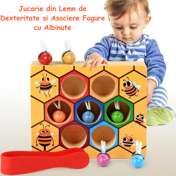 Jucarie din Lemn de Dexteritate si Asociere Fagure cu Albinute [1]