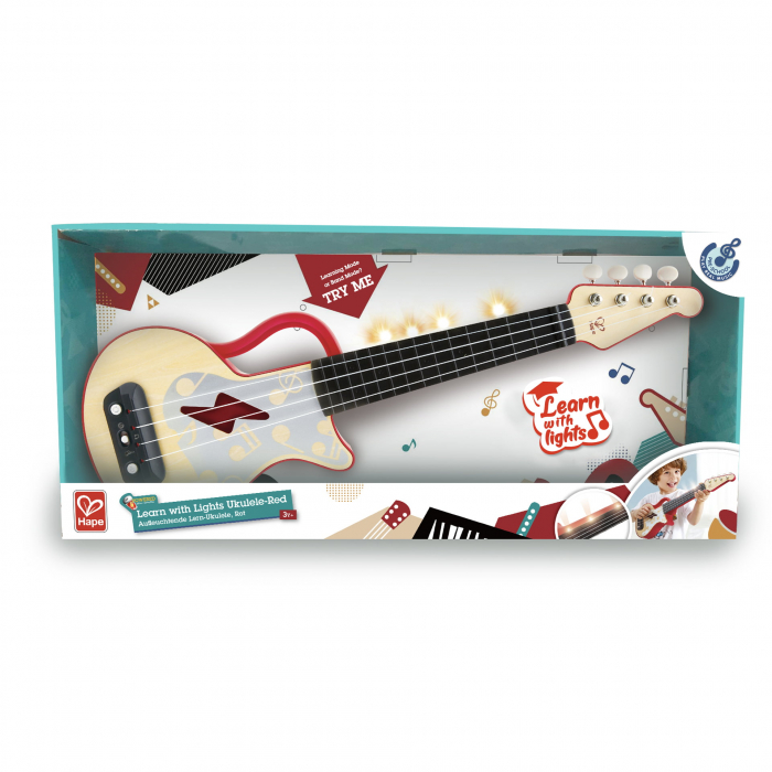 Jucarie din lemn - Instrument Ukulele (chitara) rosu - invata sa canti cu lumini [6]