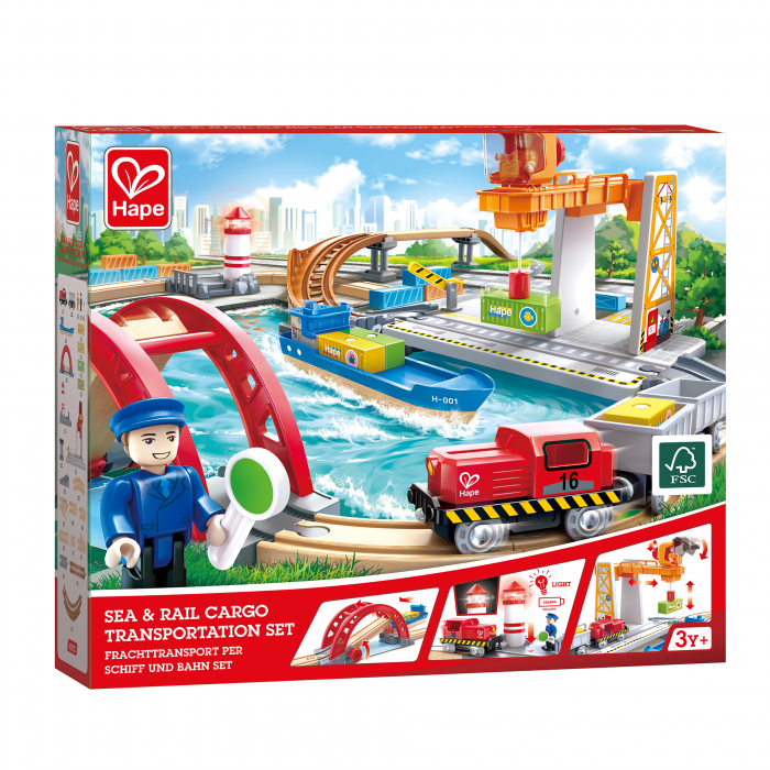Jucarie din lemn - Set de transport maritim si feroviar (38 piese) [6]