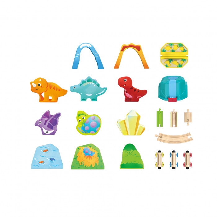 Jucarie din lemn - Set tren si dinozauri (27 piese) [8]