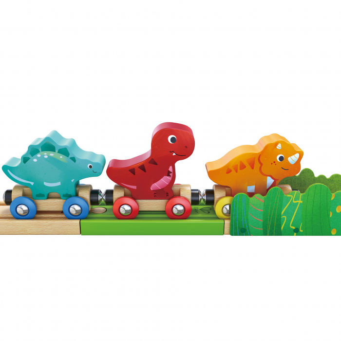 Jucarie din lemn - Set tren si dinozauri (27 piese) [9]